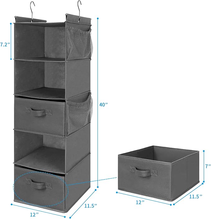 MAX Houser 5 Tier Shelf Hanging Closet Organizer, Cloth Hanging Shelf - Image 3
