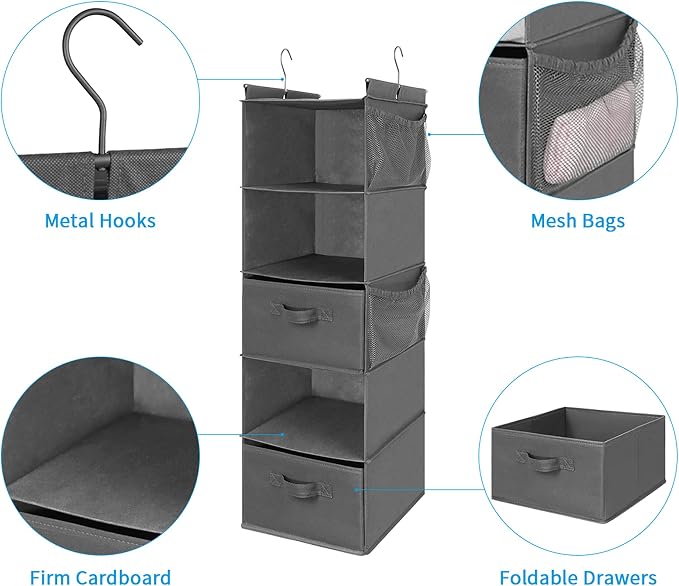 MAX Houser 5 Tier Shelf Hanging Closet Organizer, Cloth Hanging Shelf - Image 5