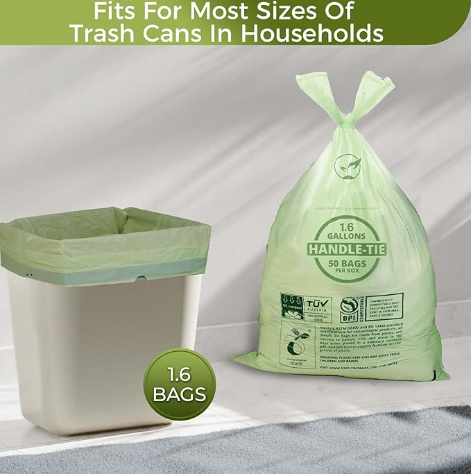 1.6 Gallon Compostable Trash Bags Drawstring, Heavy Duty Extra Thick 0.6 Mil - Image 3