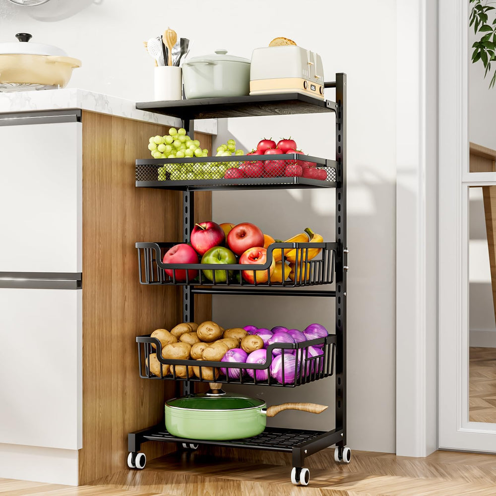 HapiRm Fruit Basket Kitchen Cart - 5 Tier Adjustable Vegetable Storage Rack, ...