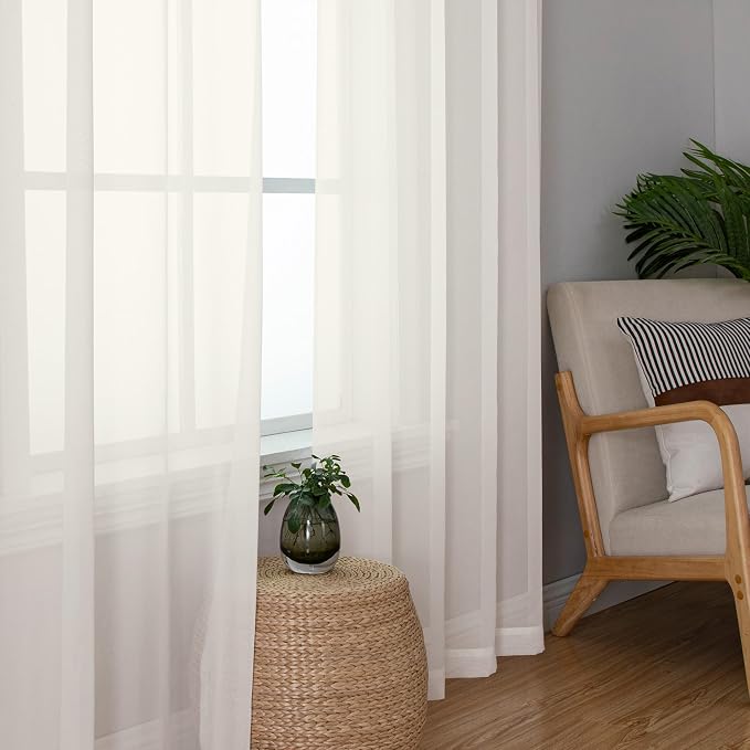 Chyhomenyc Ivory Sheer Curtains 84 Inches Long 2 Panels Set, Light Filtering - Image 8