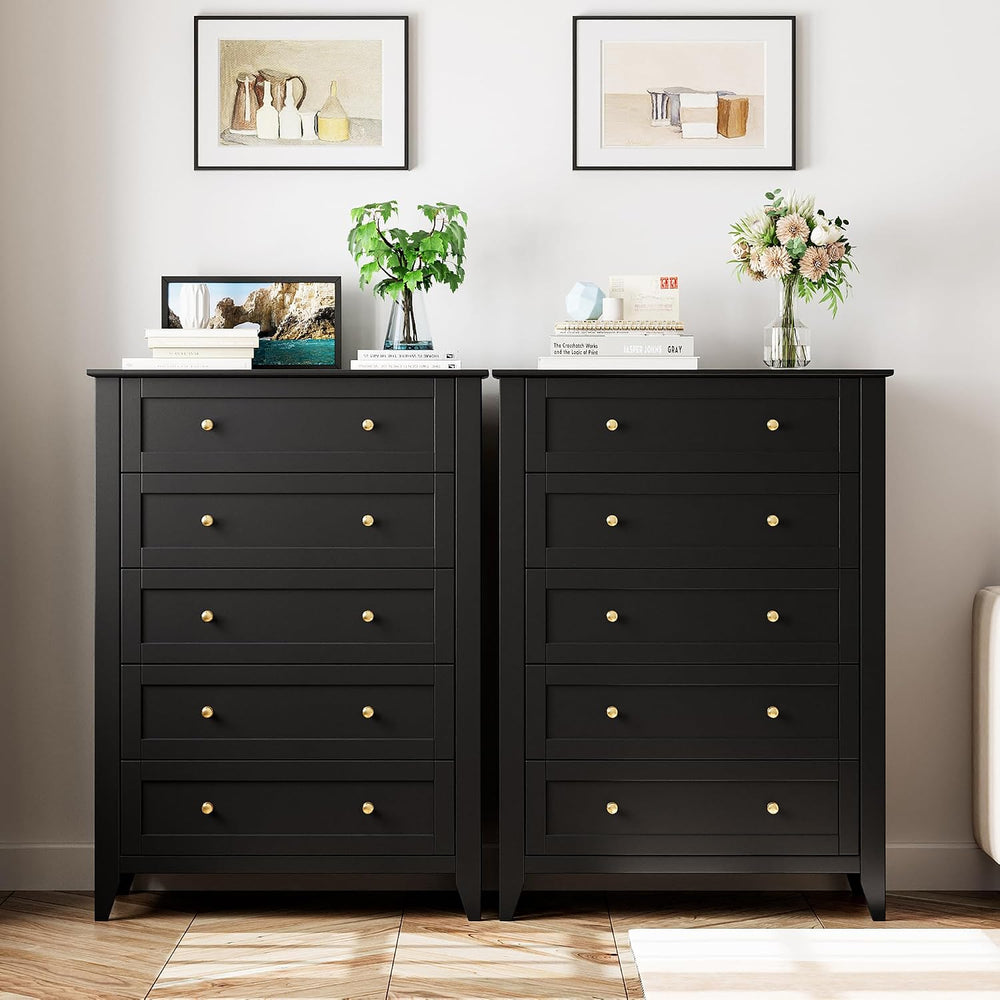 GarveeHome 5 Drawer Dresser for Bedroom, Black Dresser with Deep Drawers &amp...