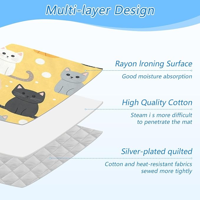 Yellow Polka Dot Cat Ironing Mat Thickened Ironing Blanket Travel Portable - Image 4