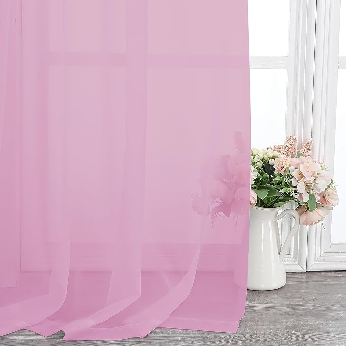 Chyhomenyc Pink Sheer Curtains 72 Inch Length 2 Panels, Light Filtering Soft - Image 8