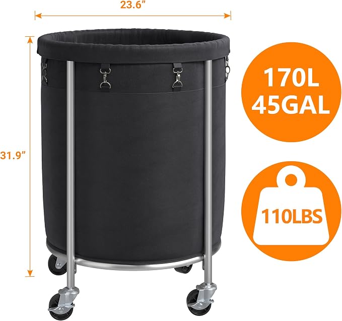 ELYKEN Laundry Hamper on Wheels, 23.6" Diameter 170L Large Capacity Laundry - Image 3