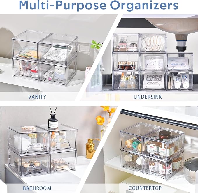 Plastic Drawers Storage, 4 Pack Clear Stackable Storage Drawers, Acrylic - Image 5