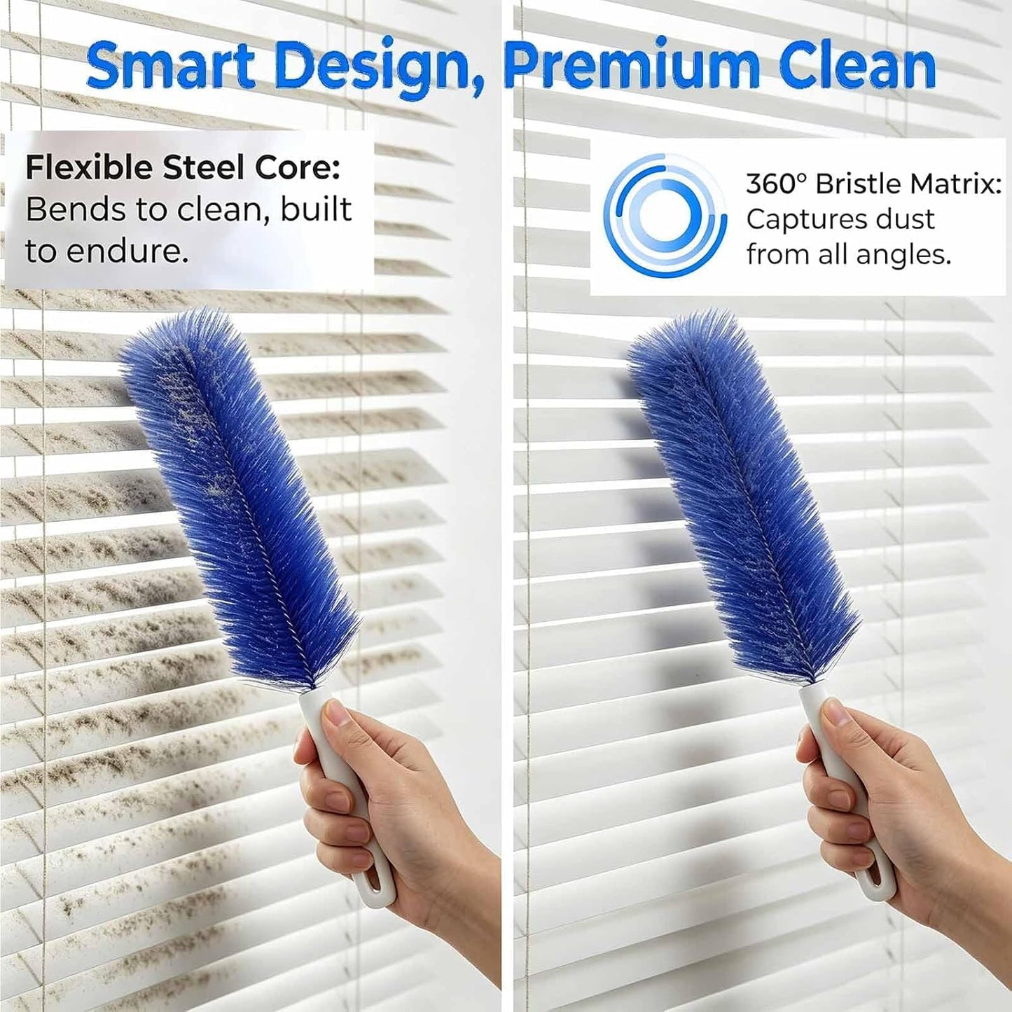 Bendable Microfiber Head, Reusable Dust Remover, 90° Flexible Ceiling & Fan Dust Magnet, Fan Cleaning Brush, Multi-Purpose Dust Removal Brush (2pcs-Blue)