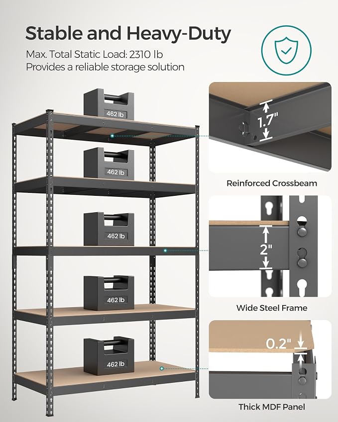 SONGMICS 5-Tier Storage Shelves, Load 2310 lb, Boltless Assembly, Adjustable - Image 4