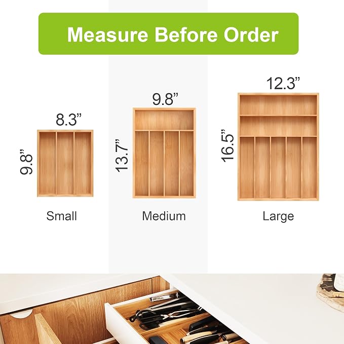 Bamboo Utensil Drawer Organizer, Kitchen Drawer Organizer - Image 2