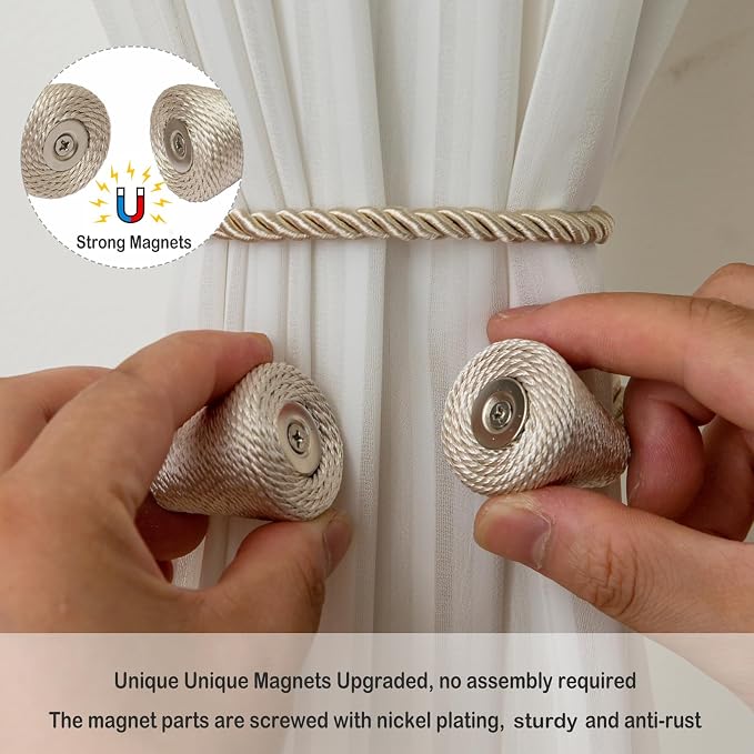 Magnetic Curtain Tiebacks 2 Pack Outdoor Rope Curtain Tie Backs Decorative - Image 3