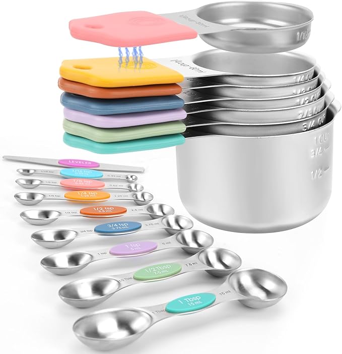 Magnetic Measuring Cups and Spoons Set-Heavy Duty 304 Stainless Steel，Double by HOUJIP