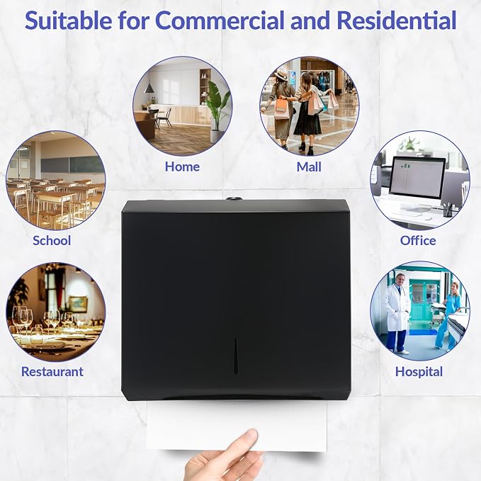 Paper Towel Dispenser Wall Mount, Matte Black Stainless Steel Commercial Paper - Image 6