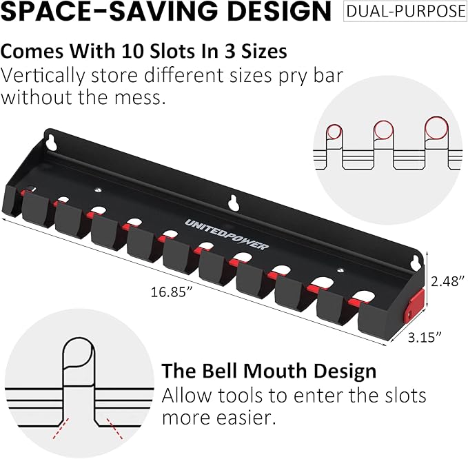 UNITEDPOWER Pry Bar Holder, Lockable Wall Mount Storage Rack Organizer - Image 2