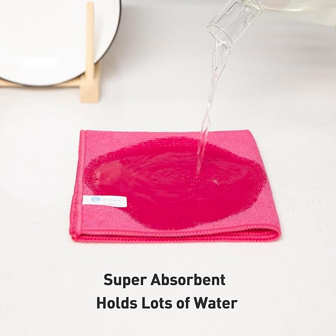 Pink Microfiber Cleaning Cloth 13"x13", Ultra Soft Absorbent Microfiber - Image 4