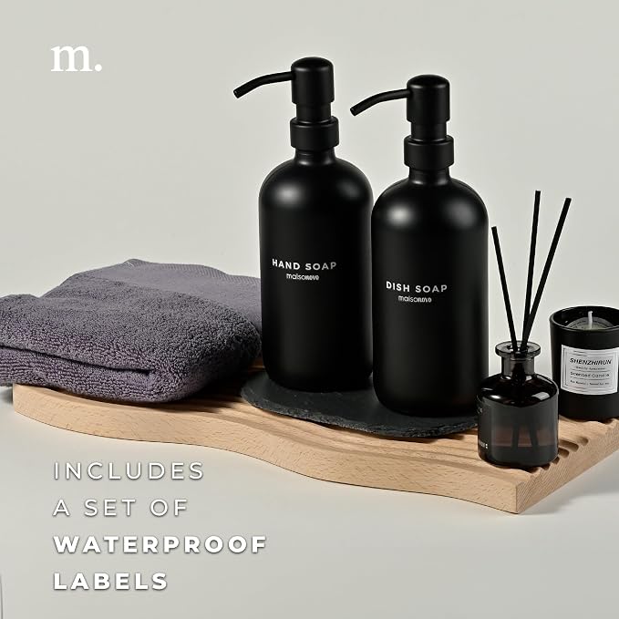 MaisoNovo Soap Dispenser 3-Piece Set | 16.9oz Black Bottles - Image 5