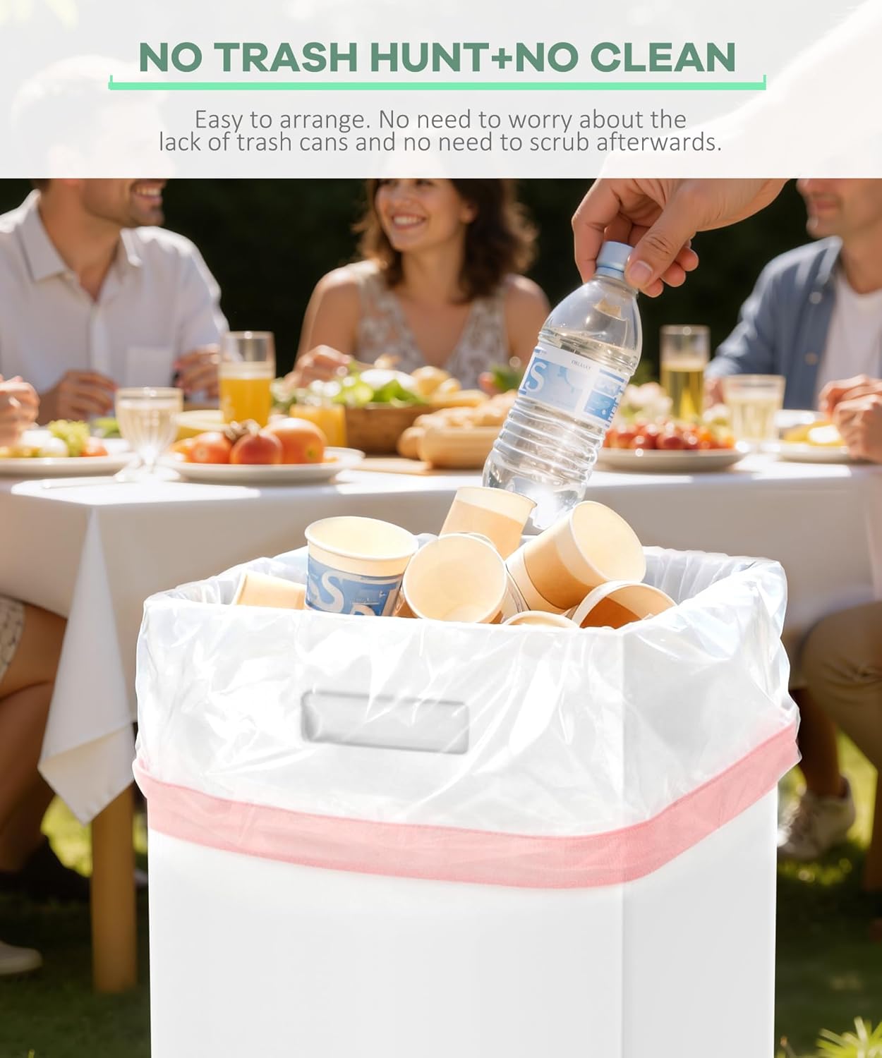 4 Pack 40 Gallon Corrugated Cardboard Disposable Trash Cans, White | 18" L x 18" W x 30" H, With Handle, Collapsible Garbage Cans, Thick Foldable Bins for Parties Events Camping Beach