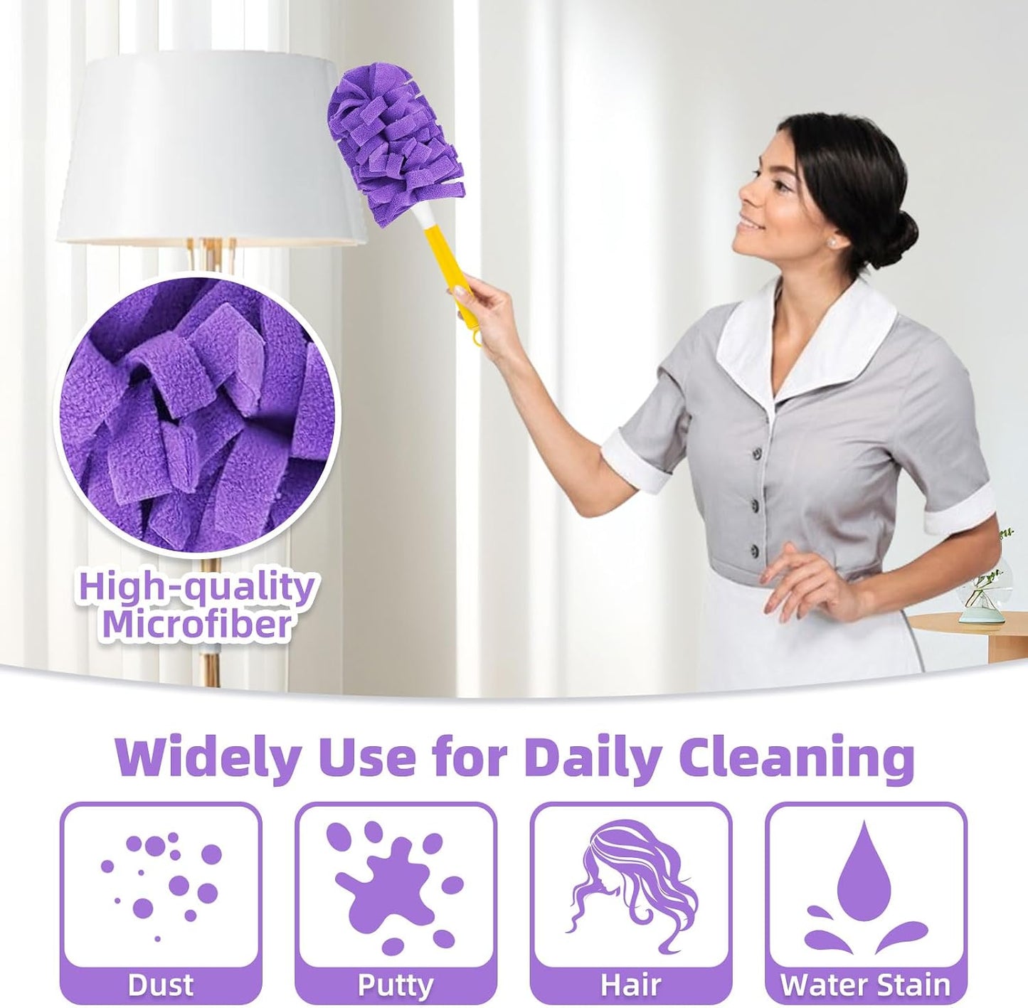 12 PCS Fleece Reusable Duster Refills for Swiffer, Washable Heavy Duty Duster Pads, 360 Cleaning Pads for Fan, Window, Furniture, Floor(Include 1 Handle)