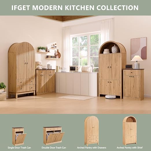 Modern Tilt-Out Trash Can Cabinet, 10 Gallon Fluted Laundry Hamper Cabinet - Image 7