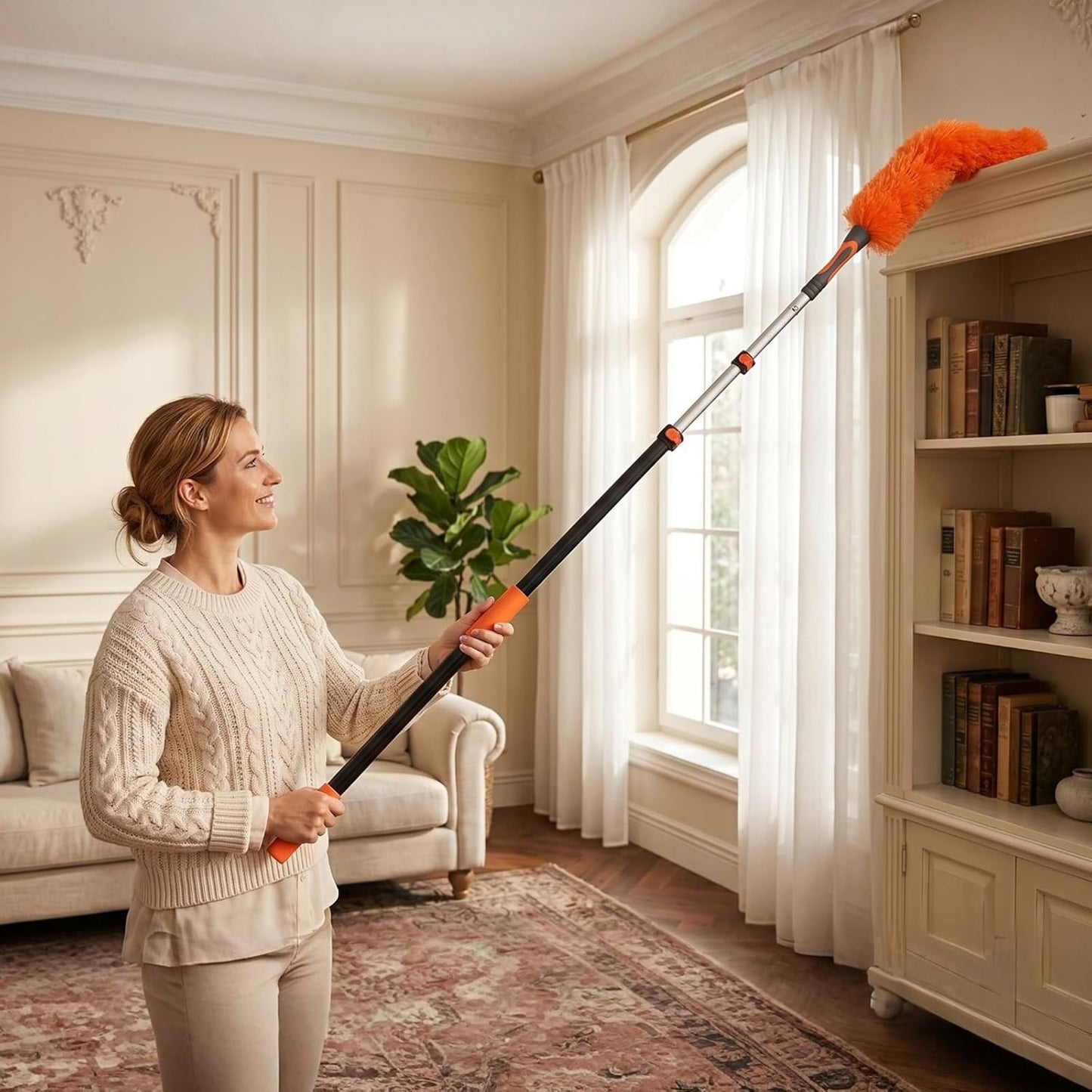 20 Foot High Ceiling Fan Cleaner Duster Kit with 5-12ft Heavy Duty Extension Pole, Microfiber Feather Duster, Cobweb Duster, Ceiling Fan Duster and Window Squeegee, Long Dusters for Cleaning