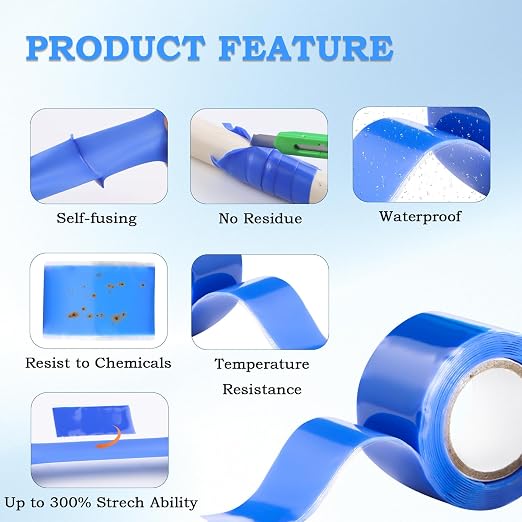 Self Fusing Silicone Tape 1 in x 5' Blue Waterproof Rubber Leak Proof Sealing - Image 3