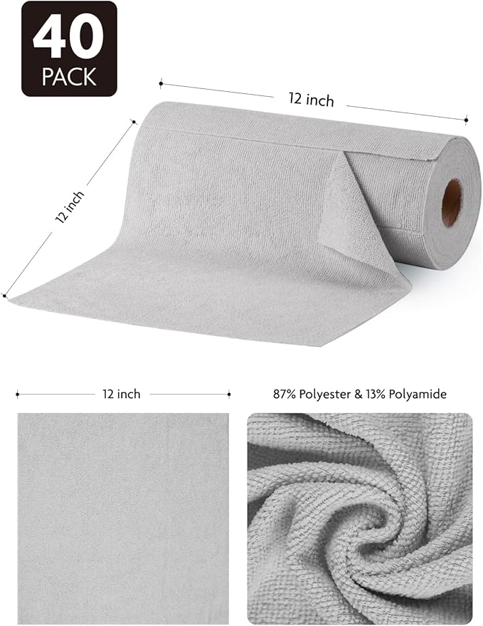Fantasticlean Microfiber Cleaning Cloth Roll -40 Pack, Tear Away Microfiber - Image 4