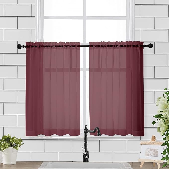 Chyhomenyc Sheer Curtains 36 Inch Length, Short Voile Sheer Window Curtians by Chyhomenyc