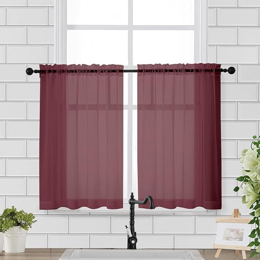 Chyhomenyc Sheer Curtains 36 Inch Length, Short Voile Sheer Window Curtians by Chyhomenyc