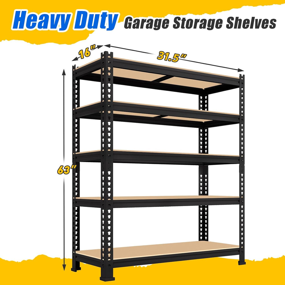 31.5" W x 16" D x 63" H 5-Tier Metal Storage Shelves: Heavy Du...