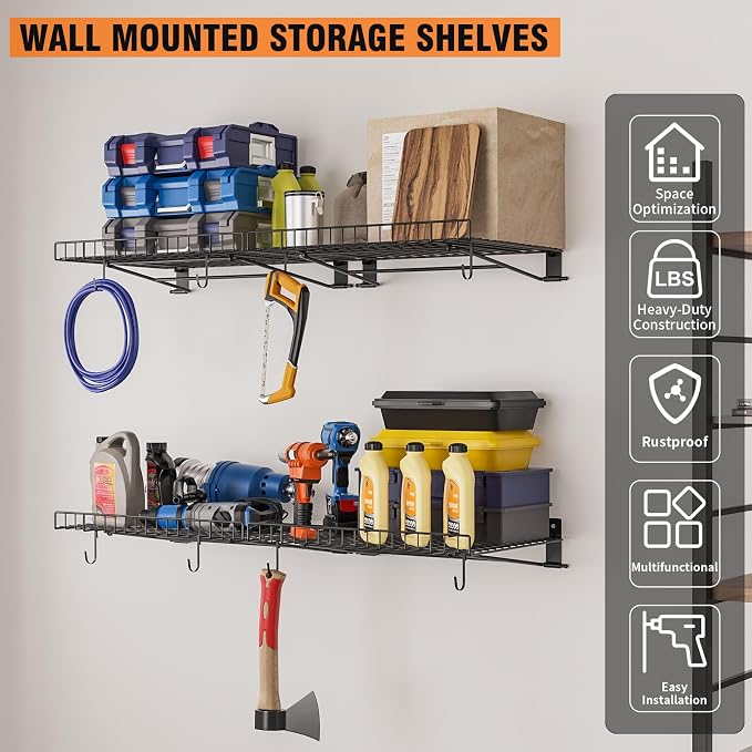 6 Pack Foldable Wall Shelf, Wall Mounted Garage Storage Shelves, Heavy Duty - Image 4