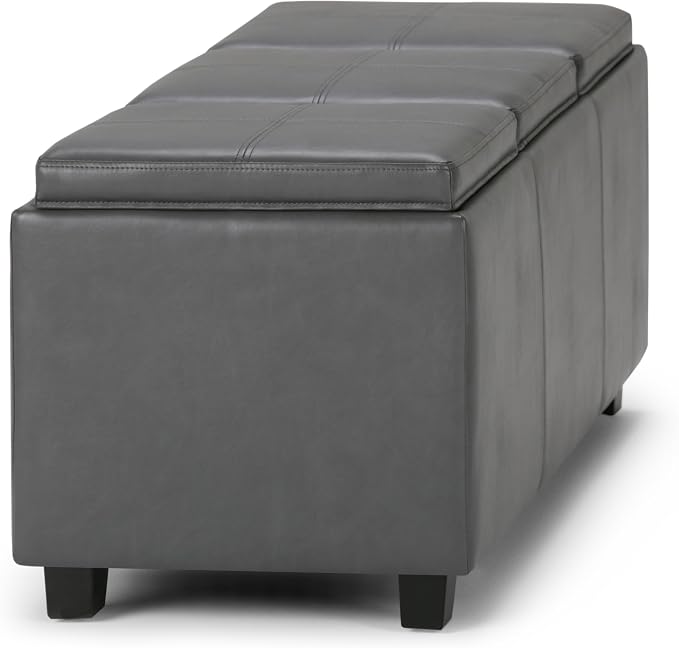 SIMPLIHOME Avalon 42 inch Wide Contemporary Rectangle Storage Ottoman in Stone - Image 10