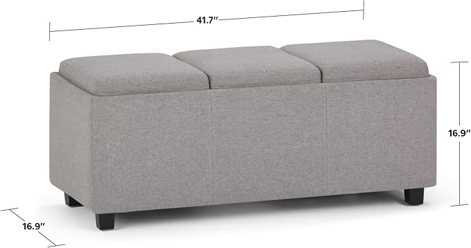 SIMPLIHOME Avalon 42 inch Wide Contemporary Rectangle Storage Ottoman in Cloud - Image 3