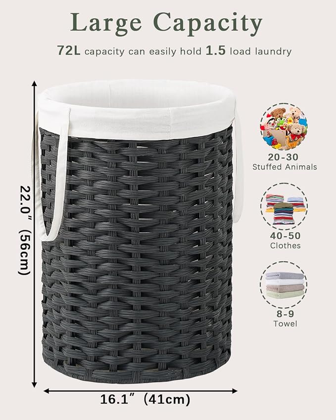 Laundry Hamper Laundry Basket Round 19.0 Gal Handwoven Rattan Laundry Basket - Image 5