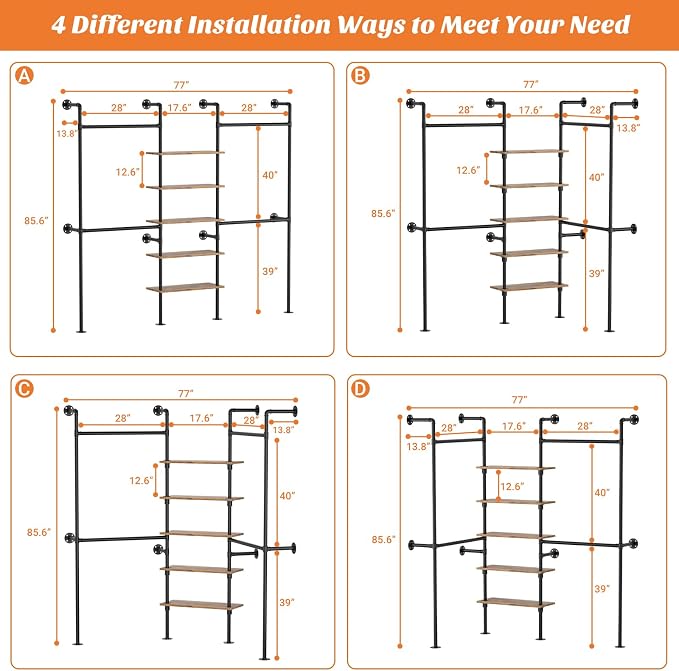 Aheaplus Industrial Pipe Clothing Rack, Reversible 6.42FT Clothes Rack - Image 7