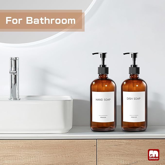 GMISUN Amber Glass Soap Dispenser, 2 Pack Bathroom Hand Soap Dispensers - Image 7
