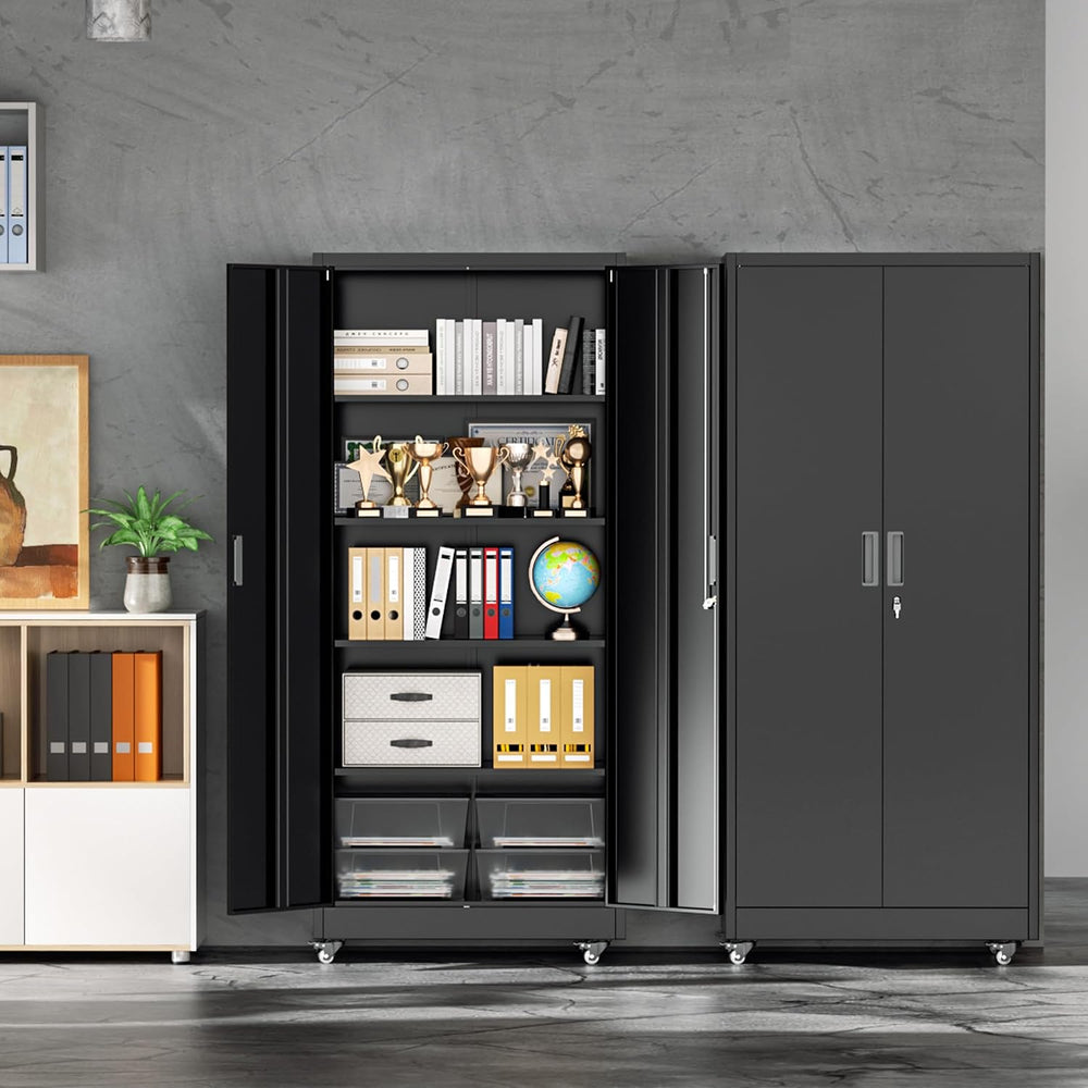 INTERGREAT Metal Storage Cabinet with Wheels, 72" Garage Storage Cabinet...