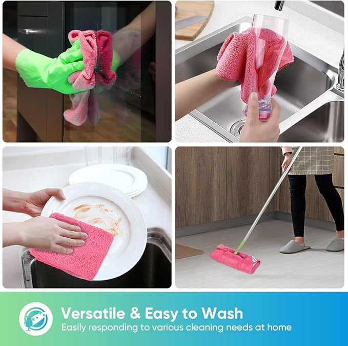 HOMEXCEL Pink Microfiber Cleaning Cloth, 12 Pack Premium Microfiber Towels - Image 4