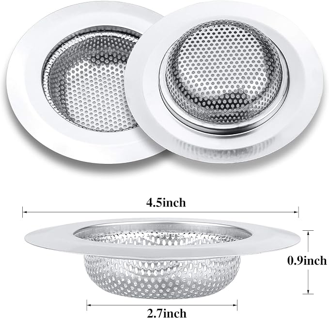 2 Pcs Kitchen Sink Strainer, Stainless Steel Drain Cover, Large Wide Rim 4.5" - Image 3