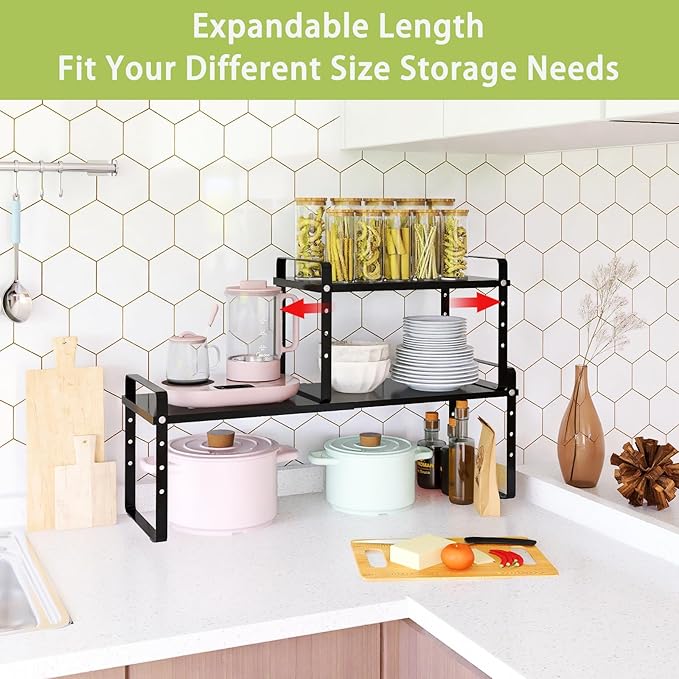 Expandable Cabinet Shelf Organizer Rack, Stackable Kitchen Counter Storage - Image 3
