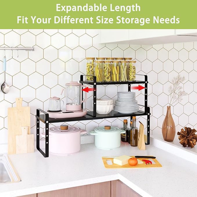 Expandable Cabinet Shelf Organizer Rack, Stackable Kitchen Counter Storage - Image 5