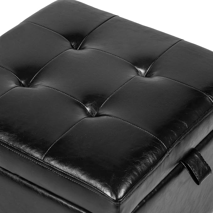 Adeco Storage Ottoman Foot Rest Stool, Leather Ottoman Footstool - Image 5