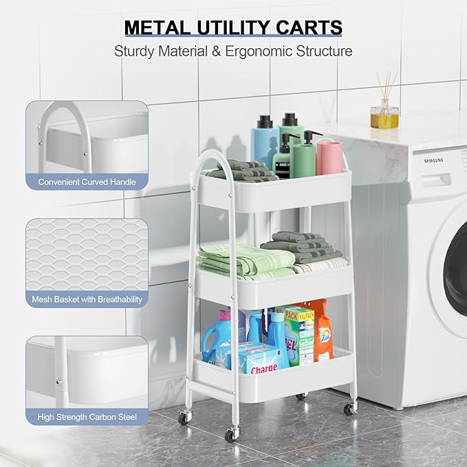 EAGMAK 3 Tier Utility Rolling Cart, Metal Storage Cart - Image 2