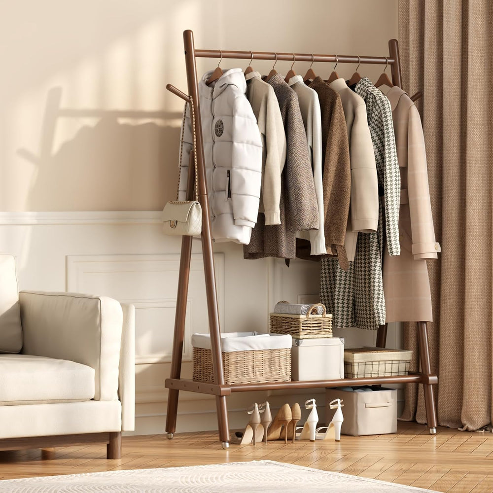 Muwuele Solid Wood Clothing Rack, Rolling Clothes Rack for Hanging Clothes, G...