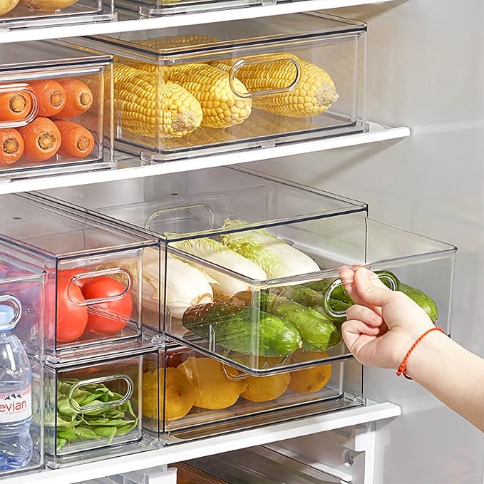 MineSign Set of 3 Stackable Refrigerator Organizer Bins Pull-Out Drawers - Image 2