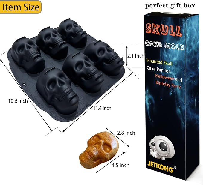 JETKONG 6 Cavity Skull Cake Pan and Silicone Skull Cakelet Mold - Image 2
