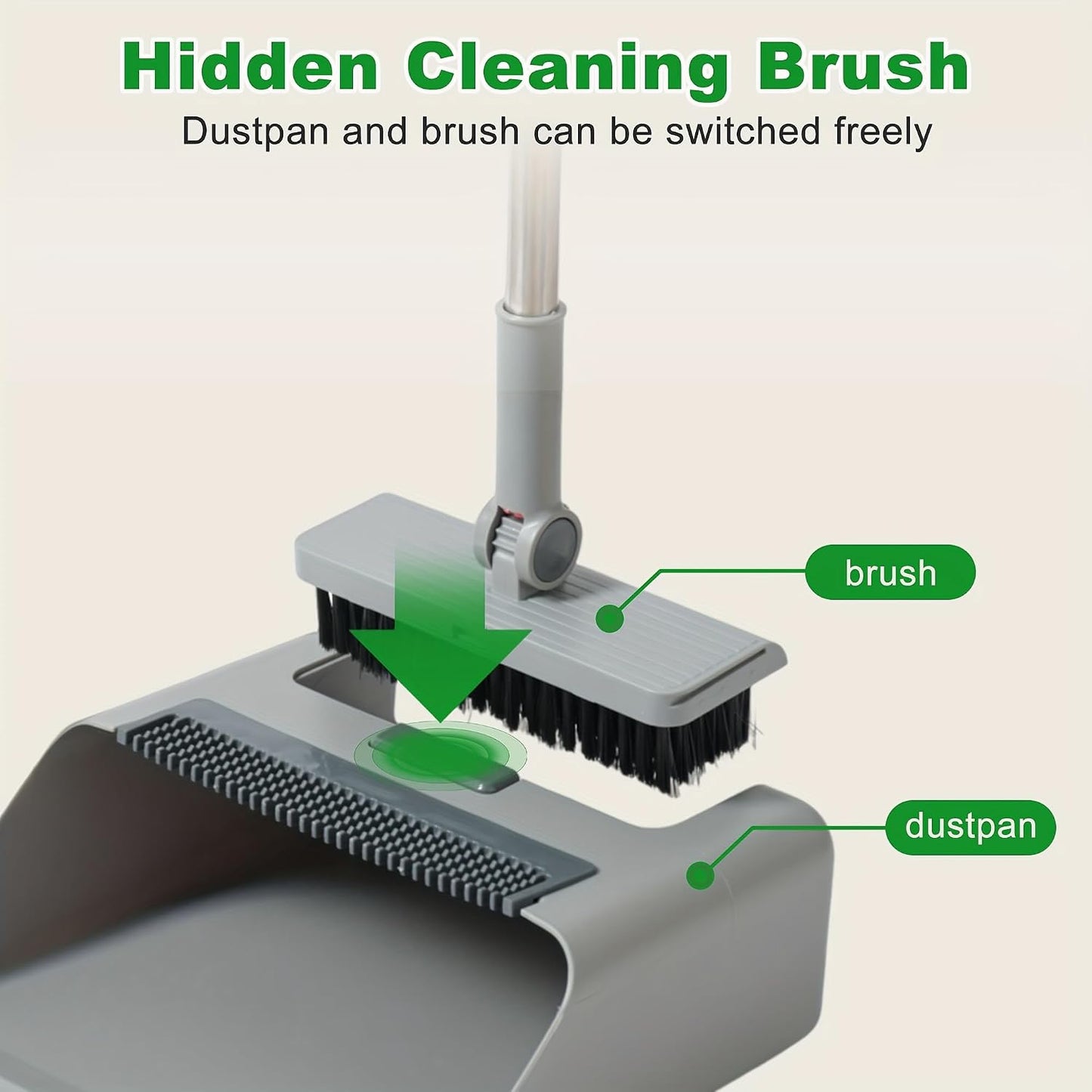 3 in 1 Broom and Dustpan Set with Adjustable Push Broom with 48.8“ Long Handle for Floor Sweeping Outdoor Indoor Sweeping Combo for Home & Kitchen (Gray)