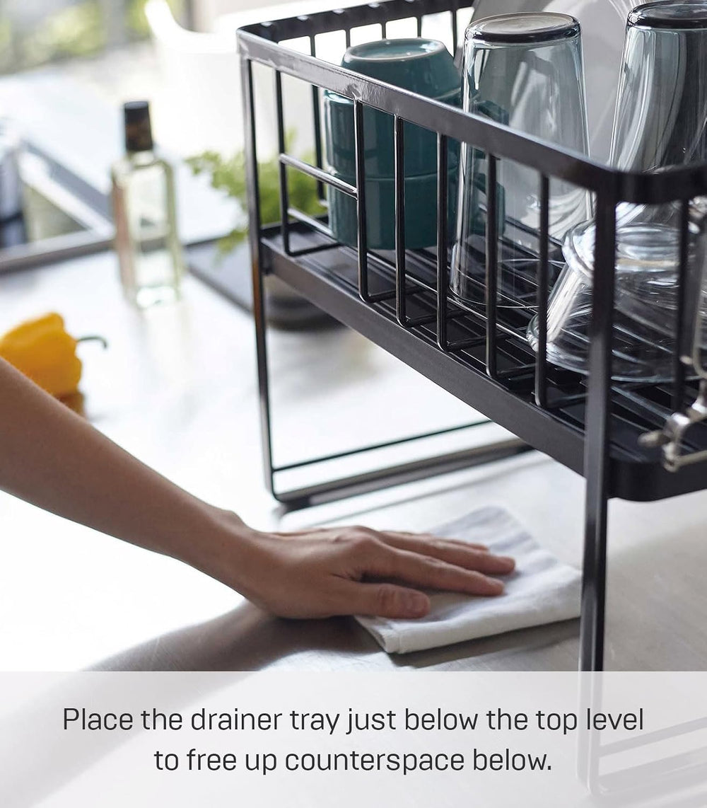 YAMAZAKI Home Tower Two-Tier Adjustable Dish Drainer Rack, Compact Drying Rac...