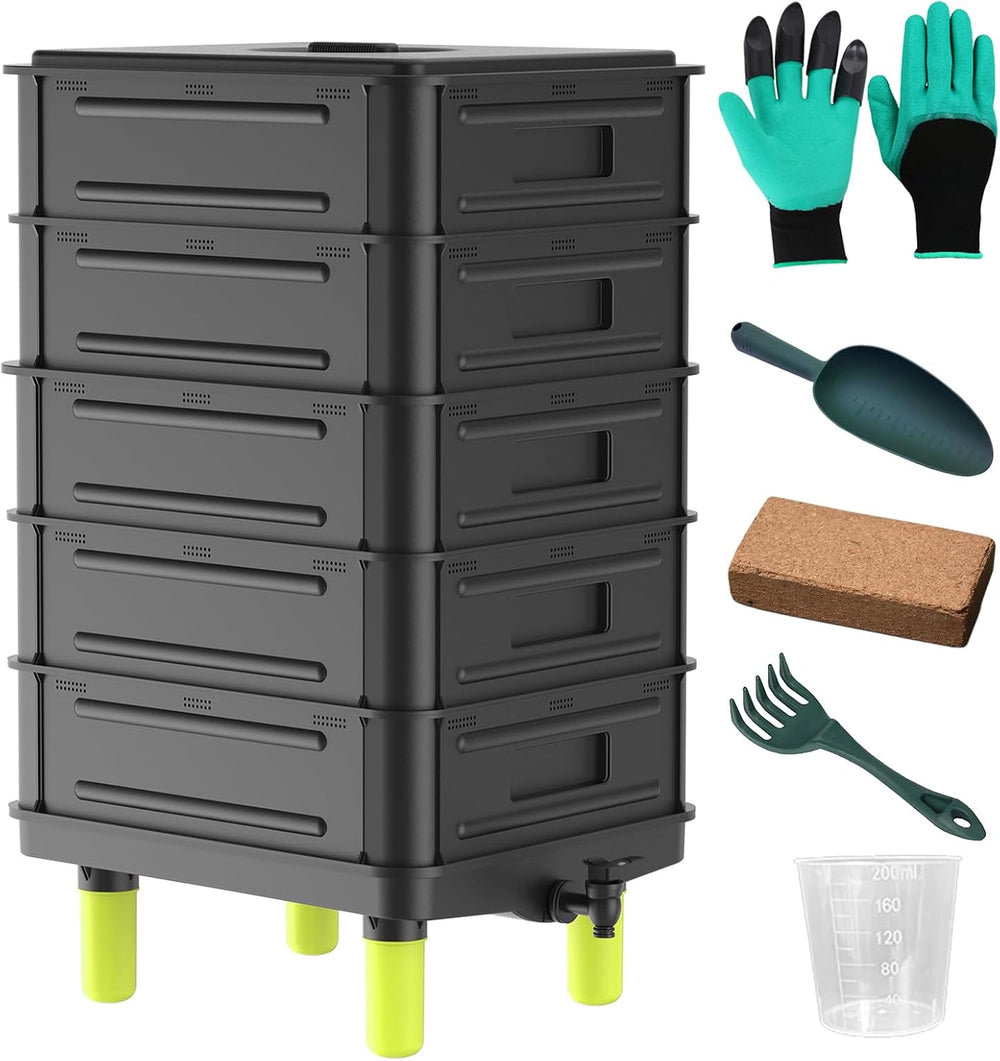 5-Layer Worm Compost Bin, 85L Worm Farm for Outdoor Composting