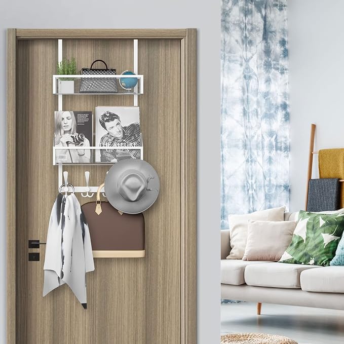 Over The Door Hooks Organizer, Coat Rack Over The Door Storage Hanger Towel Rack - Image 3