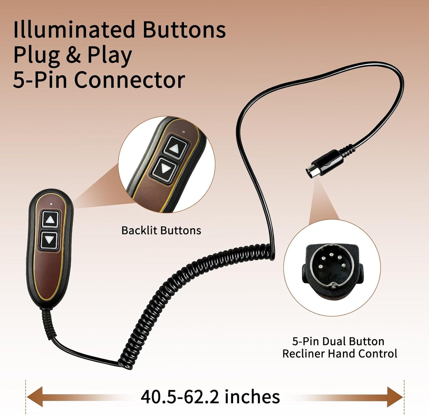 Upgraded 2 Button 5 Pin Lift Chair Remote Compatible with Golden Lift Chairs Kaidi Okin Dewert Power Recliners, Lighted Hand Control, Replace ZK1200-HC