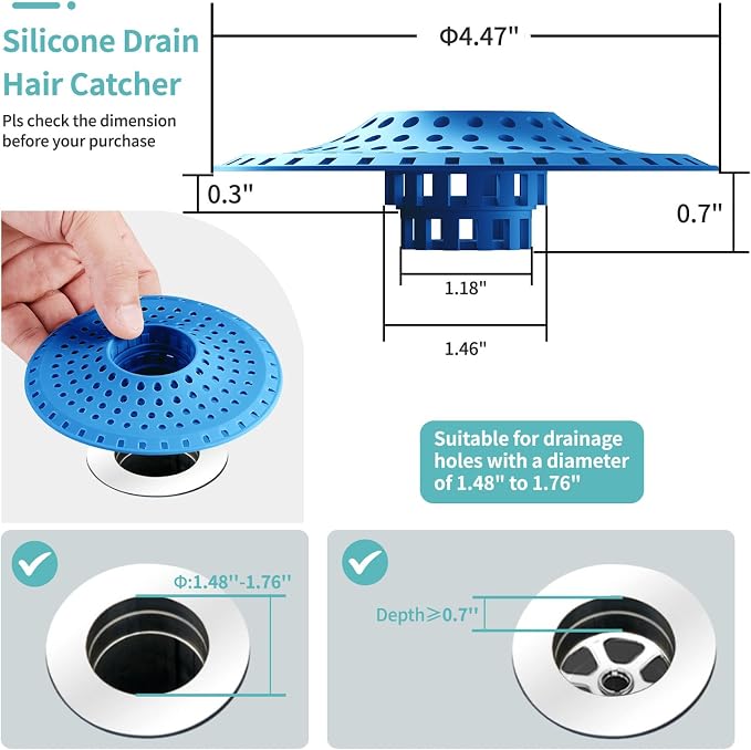 Shower Hair Drain Catcher, Silicone Bathtub Drain Hair Catcher Strainer - Image 5